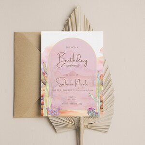 Scottsdale Birthday Invitation & Itinerary l Printable Arizona Invite Cactus Desert Theme Bday Weekend Party Invite Canva Template Nature