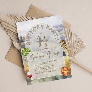 Italy Birthday Invitation Itinerary l Printable Italian Vineyard Theme Birthday Party Weekend Invite Canva Template Thats Amore Sicily Rome