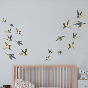 Hirondelles aquarelle Stickers muraux, sticker mural hirondelles à la main, Stickers muraux oiseaux, Stickers muraux oiseaux, sticker mural pépinière, aquarelle