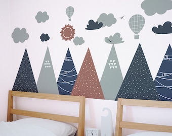 Mountains and Clouds Kids Room Wall Decal: Peel and Stick Wallpaper