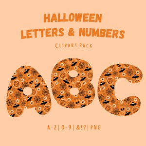 ClipArt di lettere e numeri di Halloween, clipart di Halloween, bundle di alfabeti Doodle, set di alfabeti di clipart di Halloween, PNG, uso commerciale
