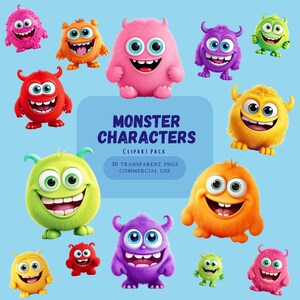 Monster Karakters Clip Art, Cartoon Monsters, Schattige Halloween Clipart, Monsters Clipart Bundel, Halloween Monsters, Kinderkamer Clipart