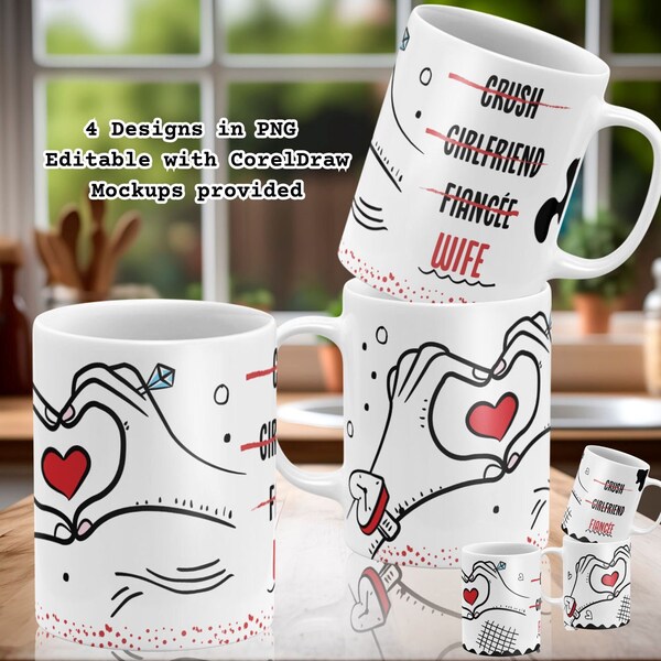 Couple Set Mug Design For Gift Valentines Day PNG Love Mug Wrap Around Template Mug Mr Mrs Creative Mug Designs Engagement Presents Coffee