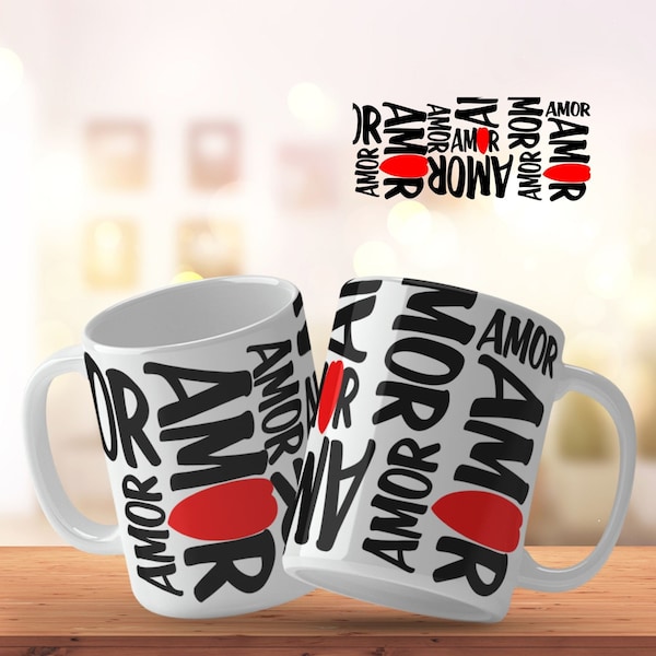 Amor Mug Wrap Valentines Day Love Mug Wrap Designs Gift For GirlFriend Sublimation Design Png Digital Wrap Around Mug Template Gifts For Him