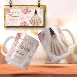 Sweet 15 Mug Wrap Modèle Quinceanera 15 Années Wrap Rose 15 années Mug aquarelle design Toutes les 15 années Taza PNG Recuerdos de Coing Toutes les 15 Wrap
