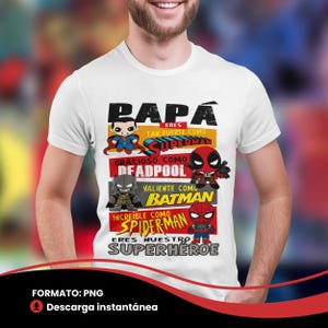 Playera Arte Superheroes Cartoon Character Dia Del Padre Mejor Papa del Mundo Super Papa Png Diseño Camiseta Dia De Los Padres Español