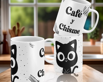 Cafecito Y Chisme Coffee Mugs Png Cafe Y Chisme Mug Wrap Pantilla Para Taza Png Spanish Mug Wrap Funny Latina Mug Design Concha and Cafecito