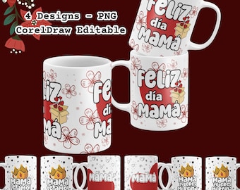 Feliz Dia Mama Taza Dia De Las Madres Png Mug Wrap Template Mothers Day Envoltura Taza Dia de Madres Diseños Abuela Latina Mom Png Spanish