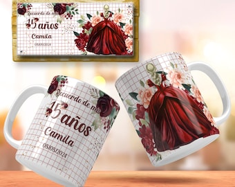 15 Anos Red Dress Wrap Mis 15 Ano Taza Png Mis 15 Design 15 Anos Mug Wrap Rojo  Recordatorio 15 Anos Wrap Sublimate Quiceanera Mug Wrap Png