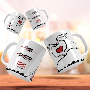 Ensemble couple de tasses design pour cadeau Saint Valentin PNG Love Mug, modèle enveloppant de tasse M. Mme, conceptions de tasses créatives, cadeaux de fiançailles, café