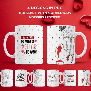 Valentijn mok png San Valentin Valentijnsdag mok wrap sjabloon Plantillas Para Taza San Valentin liefde mok ontwerp wrap around mok paar set
