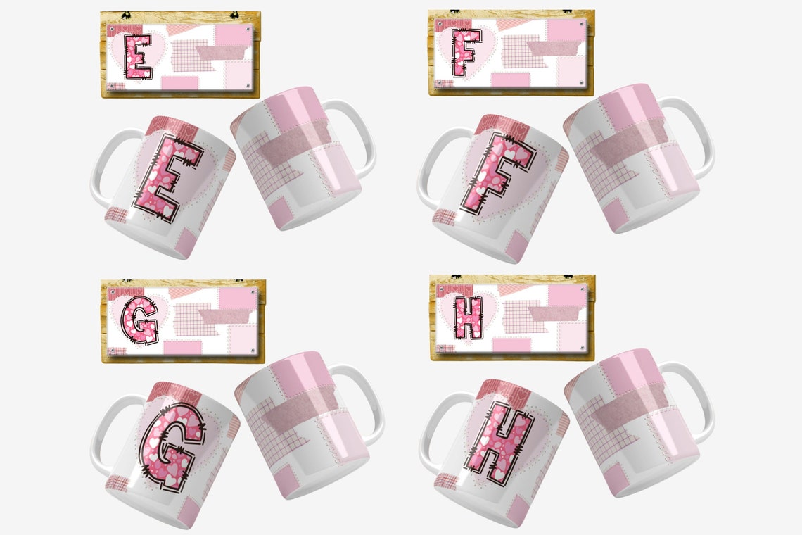 Mug Lettering Design Alphabet Mug Template Monogram Pink Mug Wrap Initial Fabric Scrap Mug ...