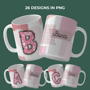 Alphabet Mug Template Monogram Pink Mug Wrap Initial Fabric Scrap Mug Design Sublimation Alphabet Png Letter Named Mug Templates Abecedario