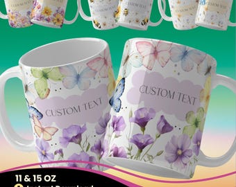 Custom Mug Wrap Floral Template Mug Wrap Sublimation Designs Floral 11 oz Designs Butterfly Full Mug Wrap Wildflowers Mug Png 15 oz Template