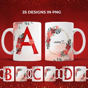 Monograma Floral Alfabeto Taza Envoltura Png Sublimación Taza Diseños Iniciales Plantillas de tazas con nombre Diseños de alfabeto Tazas Abecedario Dia de la Madre