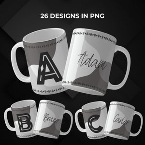 Monograma masculino Iniciales Alfabeto Taza Envoltura Png Sublimación Diseños de tazas Iniciales Plantillas de tazas con nombre Diseños de alfabeto Tazas Abecedario Alfabeto