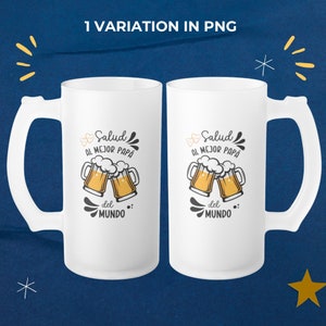 Mejor Papa Del Mundo Taza De Cerveza Envoltura Día Del Padre Sublimación Papa Feliz Dia Del Padre Papi Taza Española Diseño Taza De Vidrio De Cerveza Plantilla Png 16Oz