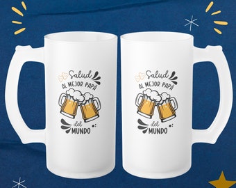 Mejor Papa Del Mundo Beer Mug Wrap Fathers Day Sublimation Papa Feliz Dia Del Padre Papi Spanish Mug Design Beer Glass Mug Png 16Oz Template