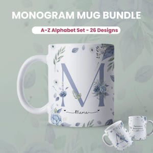 Plantilla de taza floral, monograma, alfabeto, envoltura de taza, diseños de sublimación, plantilla floral, diseños de taza de 11 oz, iniciales personalizadas, plantillas de 15 oz