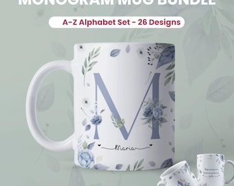 Floral Mug Template Monogram Alphabet Mug Wrap Sublimation Designs Floral Template Mug 11 oz Designs Initials Personalized 15 oz Templates