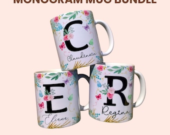Monogramma alfabeto tazza avvolgente sublimazione modello tazza alfabeto floreale disegni a sublimazione iniziali personalizzate 11 oz disegni tazza floreale PNG