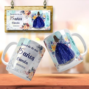 Plantilla Azul 15 Ano Taza Sweet 15 blauwe mok 15 Ano blauwe jurkomslag 15 Ano marineblauwe mok Taza Quiceanera Recuerdo Mis Quince png