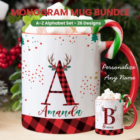 Christmas Mug Wrap For Sulimation Christmas Mug Template  Christmas Alphabet Mug Designs Holiday Monogram Png Christmas Sublimation Designs