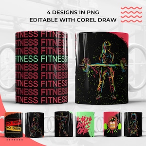 Female Bodybuilder Mug Wrap Template No Pain No Gain PNG Workout Gifts Kitchen Fitness Mug Exercise Designs Gym Rat Weight Lifting Mug 11oz
