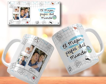 Fathers Day Mug Wraps Spanish With Photo Taza Con Frases En Español Para Papá Taza PNG Para el Día del Padre Sublimation Dia del Padre PNG
