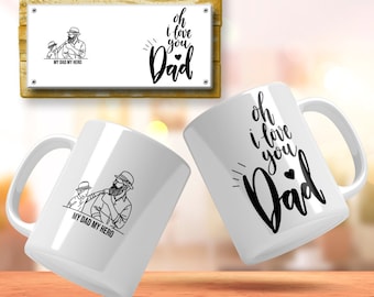My Dad My Hero Fathers Day Mug Wrap Template Fathers Day Sublimation Designs For Mugs Dad Mug Wrap Around Template 11 Oz 15 Oz Dad Mug Png