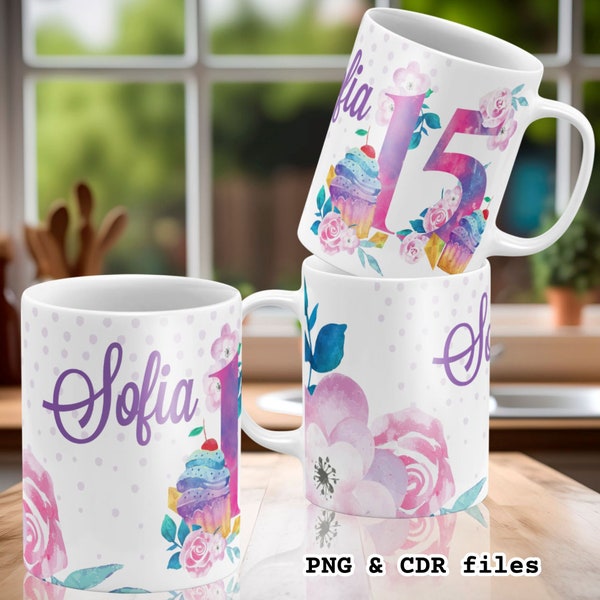 Personalized Quiceanera Mug Wrap Template  PNG Sweet 15 Anos Quinceanera Recuerdos De Mis Quince Wrap Around Mug Misquice Favor Sublimation