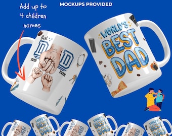 Personalized Best Dad Ever Png Mug Wrap Fathers Day Fist Bump Dad Mug Png Dad Hand and Kids Mug Wrap Designs Words Best Dad Png Fathers Day