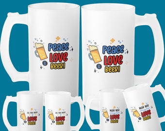 Png Beer Mug Sublimation Wrap Frosted Beer Glass Mug Wrap Sublimation Peace Love Beer Mug Wrap 16 Oz Beer Mug Template Fathers Day Beer Mug