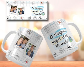 Dia del Padre PNG Fathers Day Mug Wraps Spanish With Photo Taza Con Frases En Español Para Papá Taza PNG Para el Día del Padre Sublimation