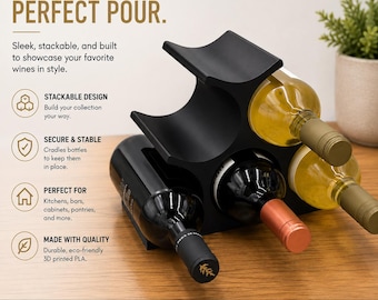 Modern Stackable Wine Rack | Minimalist Countertop Wine Bottle Holder | Modular Wine Organizer | Home Bar Storage | Housewarming Gift