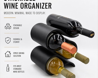Stackable Wine Rack | Modern Wine Bottle Holder | Minimalist Countertop Wine Organizer | Space Saving Wine Storage | Housewarming Gift