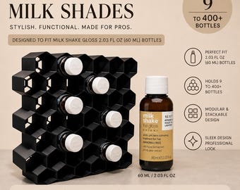 Milk Shake The Gloss Color Organizer | Hexagon Wall Mount Storage Rack | Salon Hair Color Bottle Holder | Custom Size | Color Bar