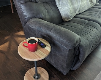 Industrial Round Wood and Metal Side Table | Decorative Plant Stand | Bistro Table | Hardwood End Table | Apartment Industrial Side Table