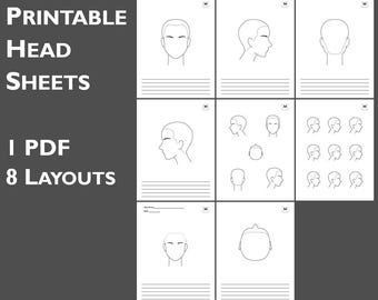 Hairdressing Head Diagram Sheets: Technical Printouts (Digital File)