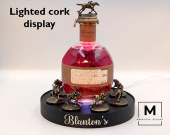 Lighted Blanton’s Cork Display with Remote | Fits Blanton’s Bourbon Bottle | Horse Cork Stopper Display | Handmade Bourbon Bar Decor