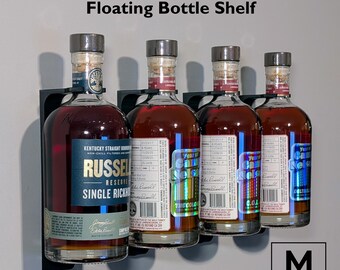 Russell’s Reserve 750ml Bourbon Display Shelf | Floating Whiskey Bottle Wall Mount | Home Bar Decor | Bourbon Lover Gift | Collector Display