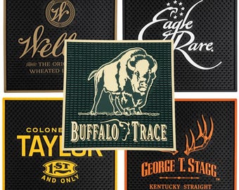 Bourbon Lover's Service Bar Mat | 12x12 Home Bar Decor & Whiskey Gift | Buffalo Trace, Eagle Rare, Weller, George T Stagg, Colonel EH Taylor