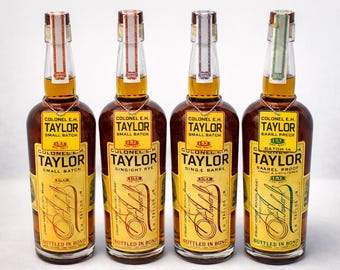 Colonel E.H. Taylor Bottle Tags | Small Batch, Single Barrel, Straight Rye, Barrel Proof, Four Grain, Amaranth, Warehouse C, Cured Oak