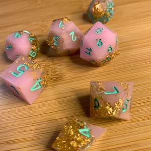 Gilded Sakura- Pink Gold and Green dnd dice