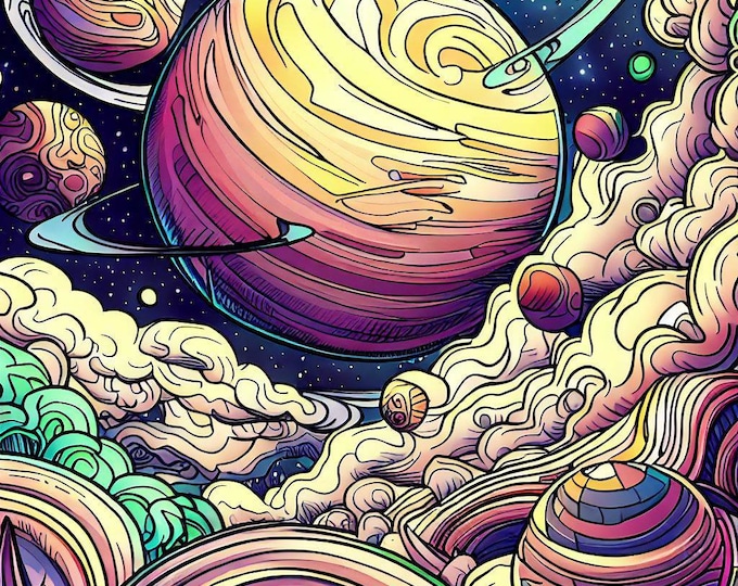 Space-Themed Coloring Book-20 Pages