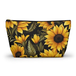 Sunflower Accessory Pouch, make up bag, travel pouch, accessory bag, cosmetic case, pencil case, bridal shower gift, sunflower lover gift