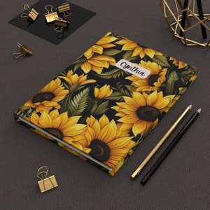 personalized sunflower hardcover journal, sunflower notebook, diary, travel journal, inspirational journal, daily notebook