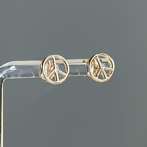 14K SOLID Gold Peace Sign Earrings, Studs, Bohemian Collection Jewelry - Gift for Women, Wife, Girl, Girlfriend