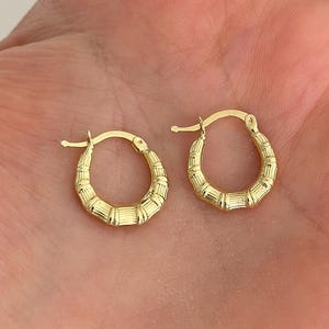 14k Solid Gold Hoop Earrings, Mini African Bamboo Hoop Earrings, Real Gold Bamboo Earrings, Minimalist Gold Hoops, Gift for Her, 585 Yellow