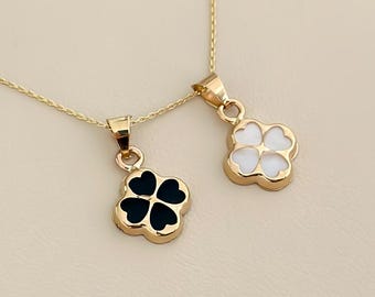 14k Solid Gold Clover Necklace for Women, Black, White Heart  Gold Four-Heart Clover Pendant Necklace - Women\'s Jewelry main image 0